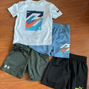 Toddler Boy 4pc Bundle. 2 athletic shorts, and 1 matching shirt/short Size 4.